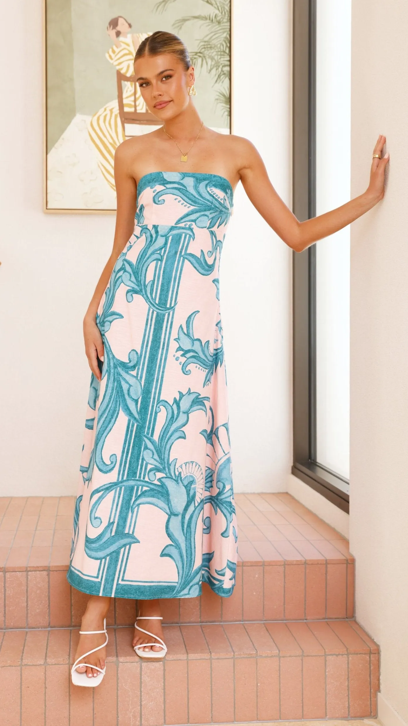 Madra Maxi Dress - Aqua / Pink Zayna Perfect for Travel Patterned-Fabric