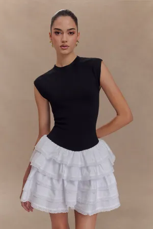 Transitional-Wear Maeve Contrast Ruffle Knit Mini Dress - Black/White