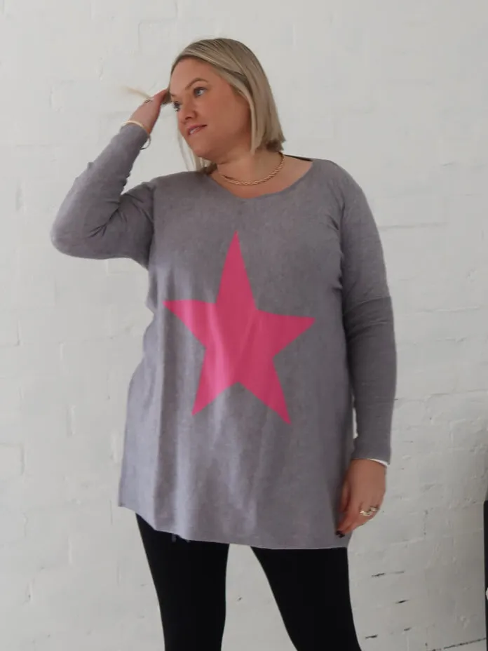 Layered Look Maeve Star Knit - Grey
