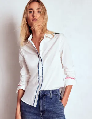 Sienna Interest Cotton Shirt-White, Multi Trim Sleeveless freedom