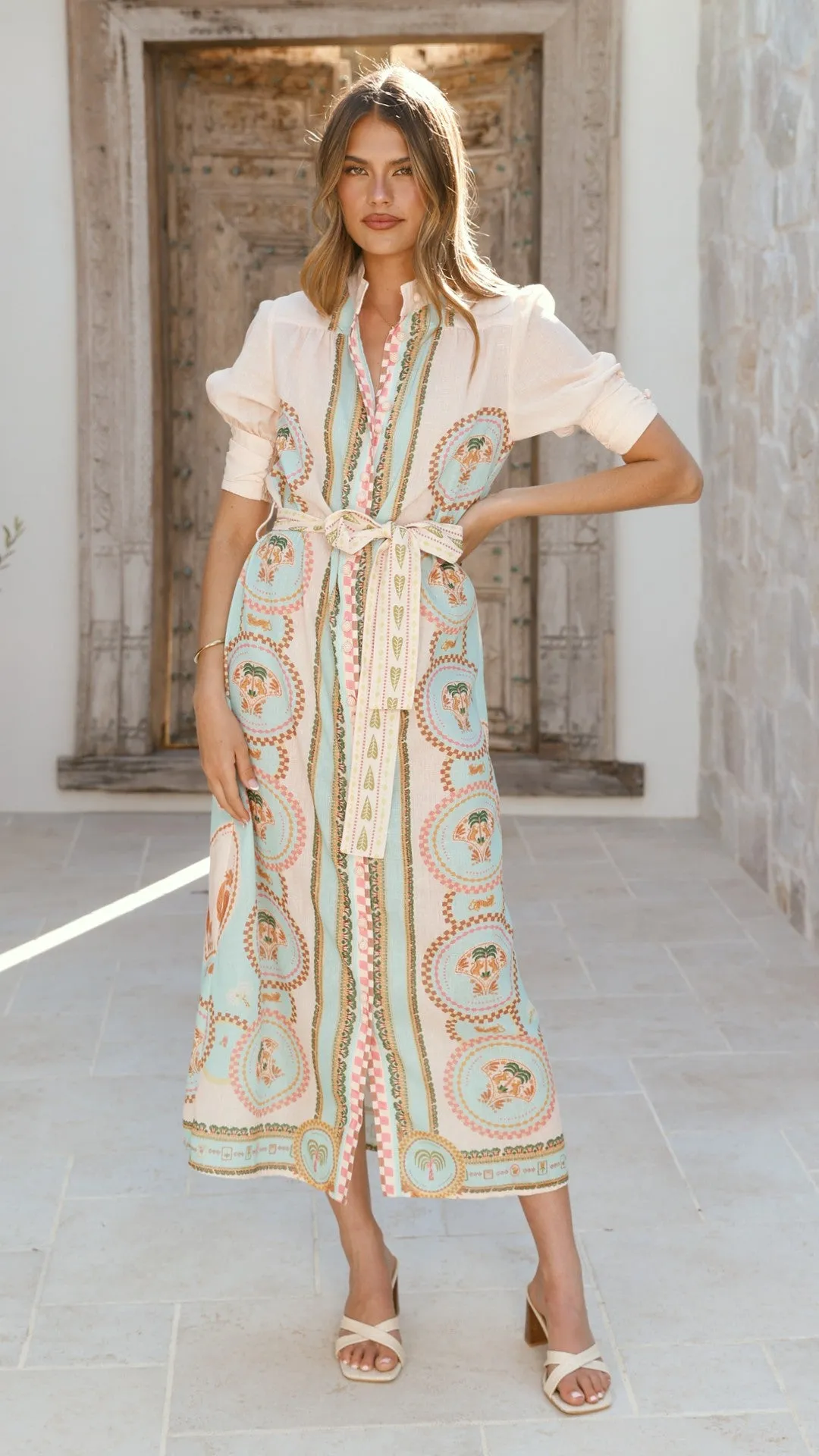 Formed Look Clean Stitch Magnolia Midi Dress - Acacia Palm Cream