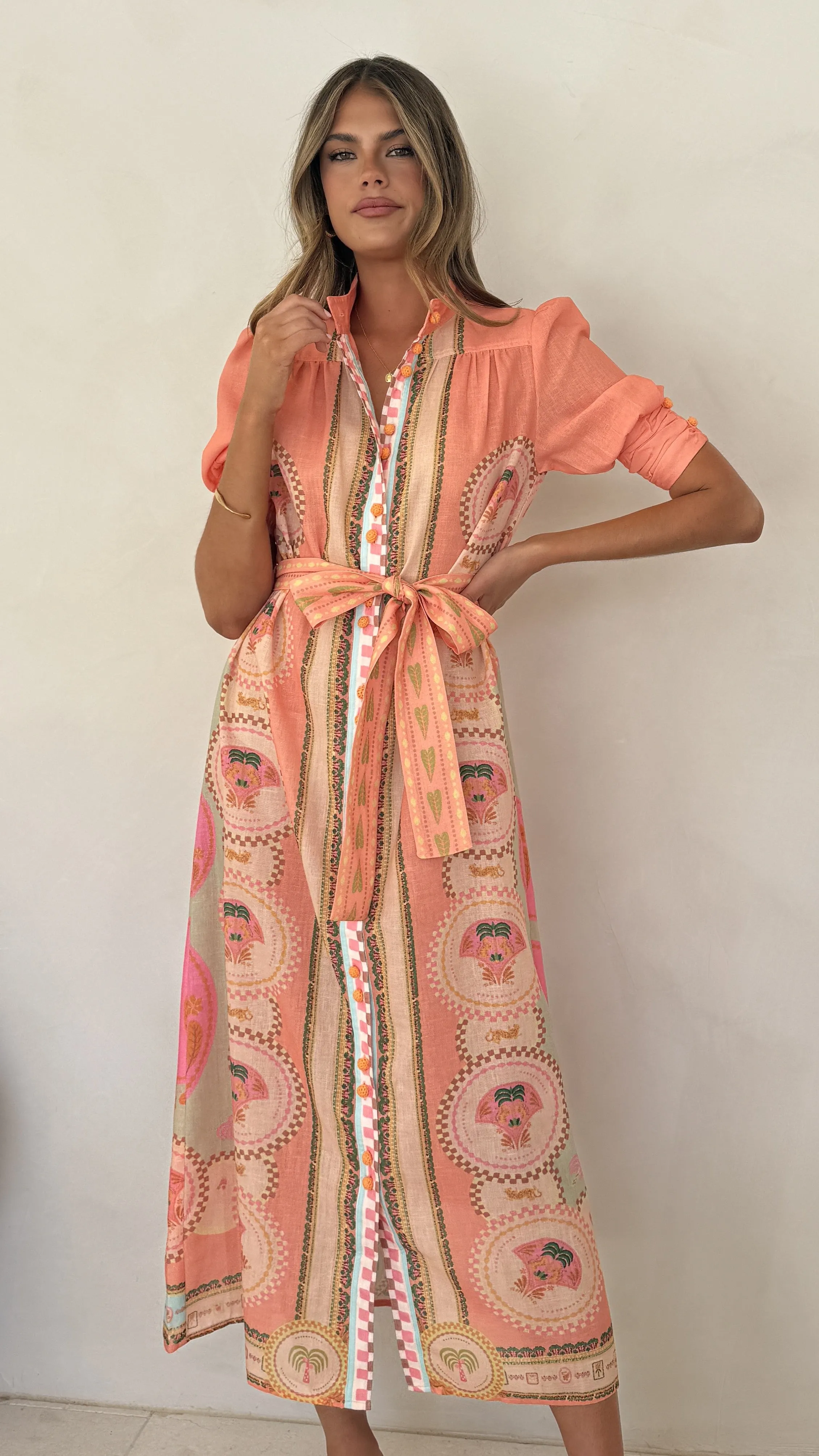 Magnolia Midi Dress - Acacia Palm Melon Soft Lines