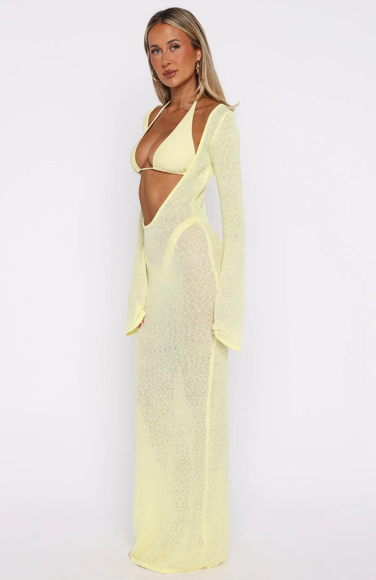UPF 50  Coating Malta Mermaids Long Sleeve Maxi Dress Lemon