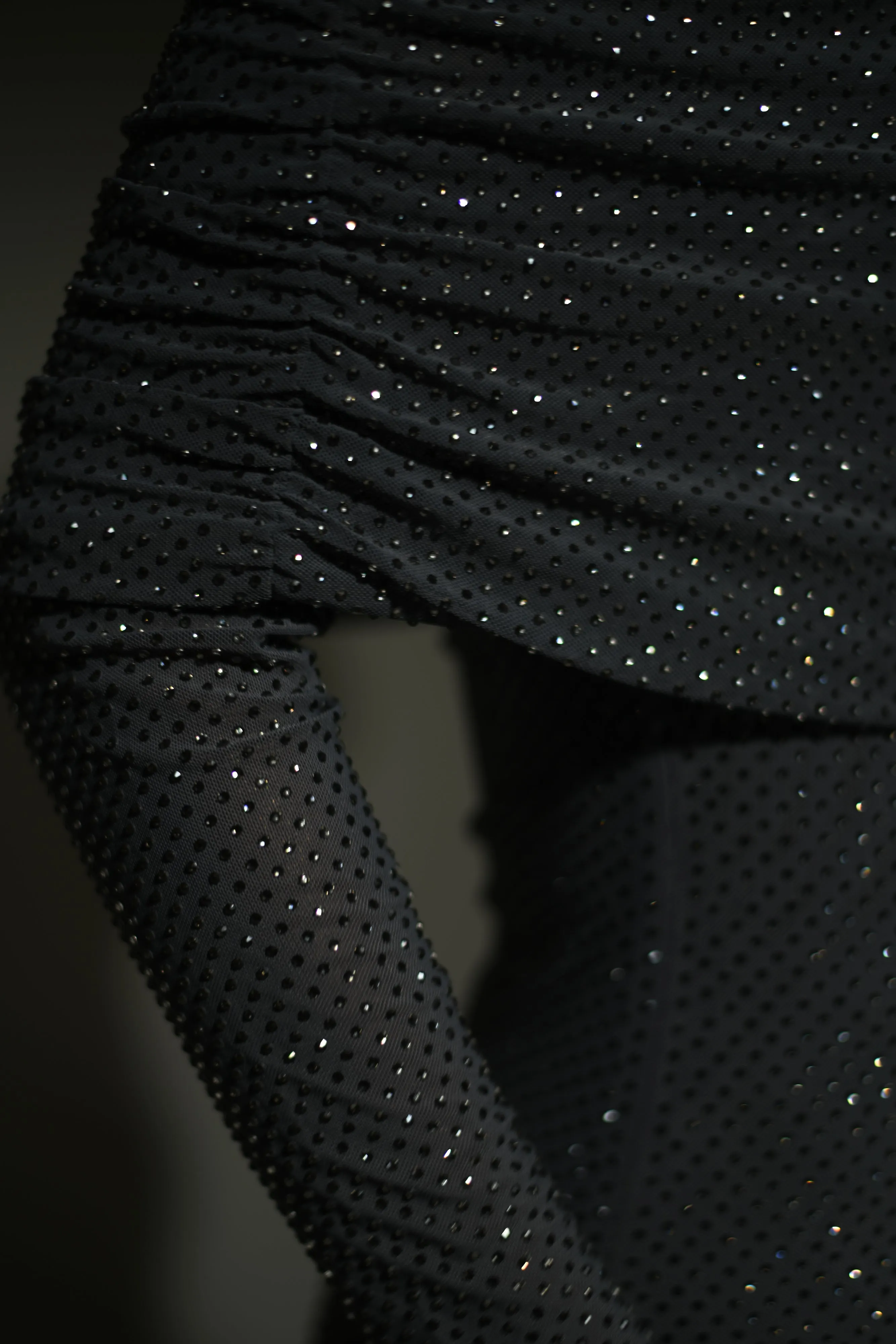 Warranty-Included Beaded-Edge Marcel Off Shoulder Diamante Maxi Dress - Gunmetal