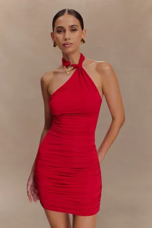 Mariposa Slinky Halter Mini Dress - Red Soft Colorway