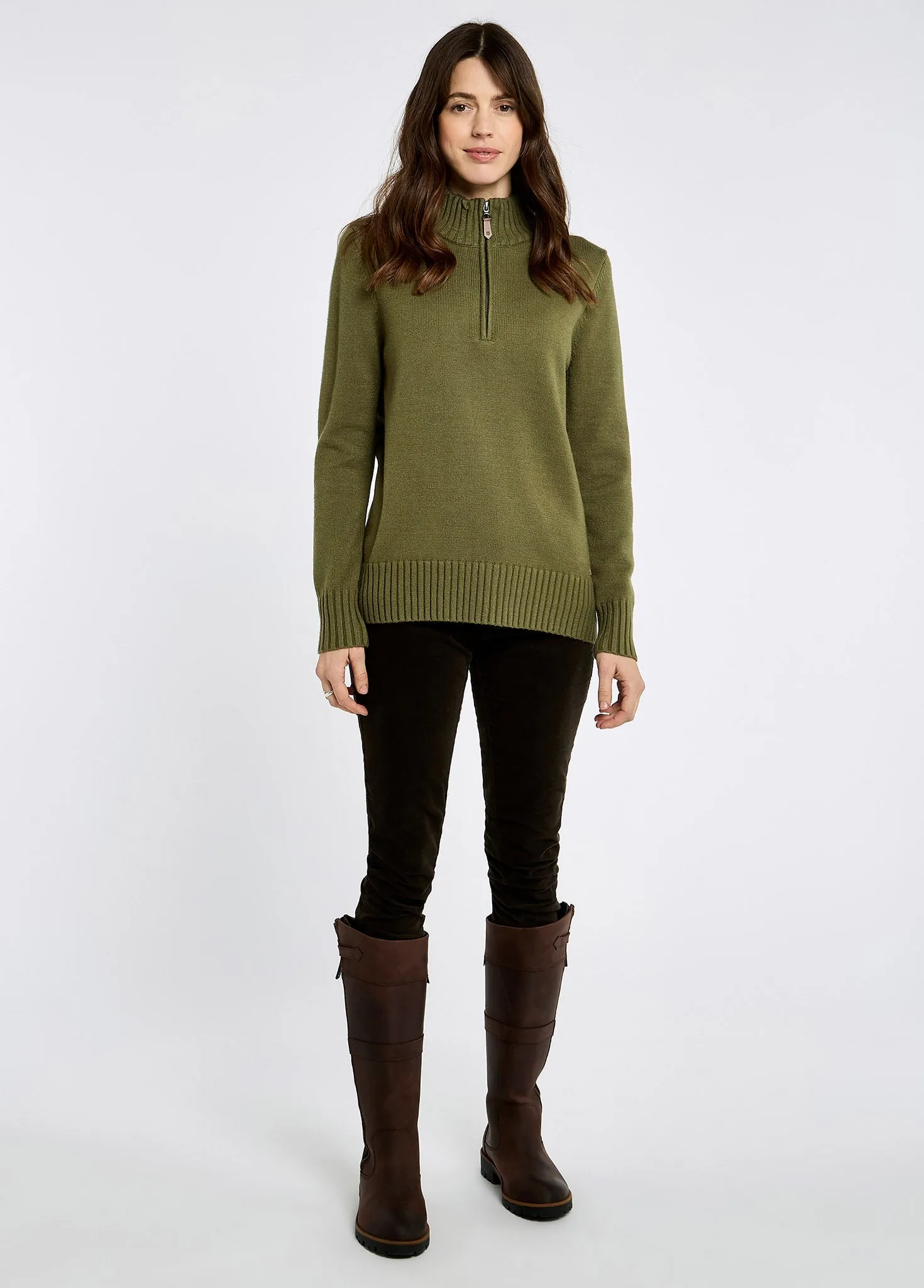 Thermal Regulation Layer Markham Women's zip neck sweater - Dusky Green