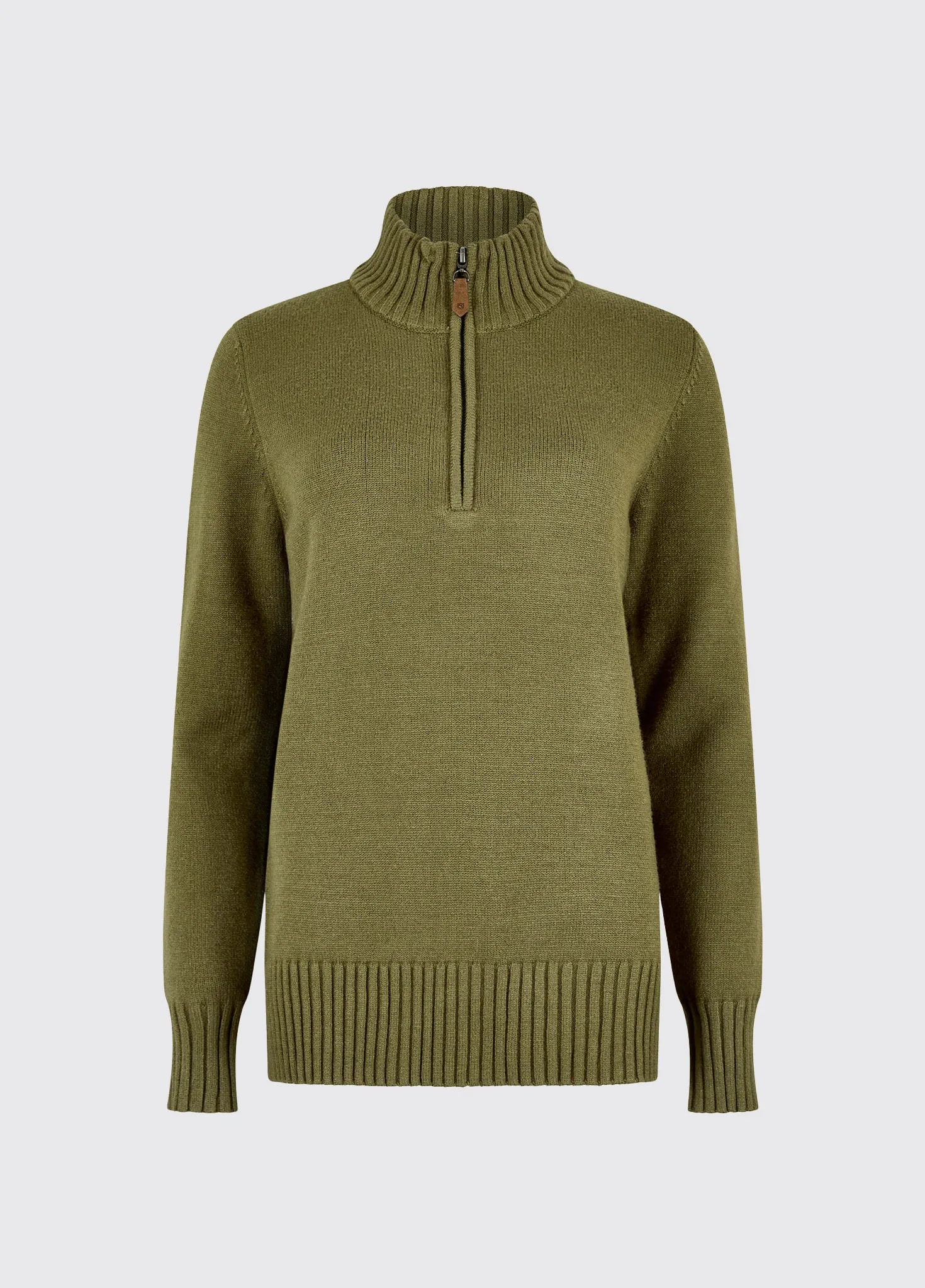 Markham Women's zip neck sweater - Dusky Green Evening Stroll Brushed Inner Lining