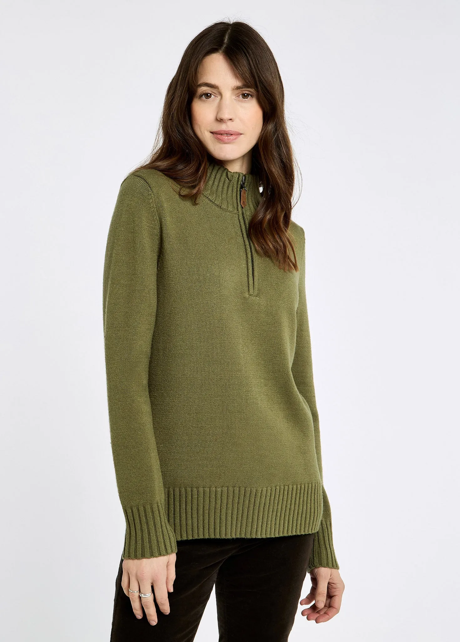 Ventilation Panel Markham Women's zip neck sweater - Dusky Green