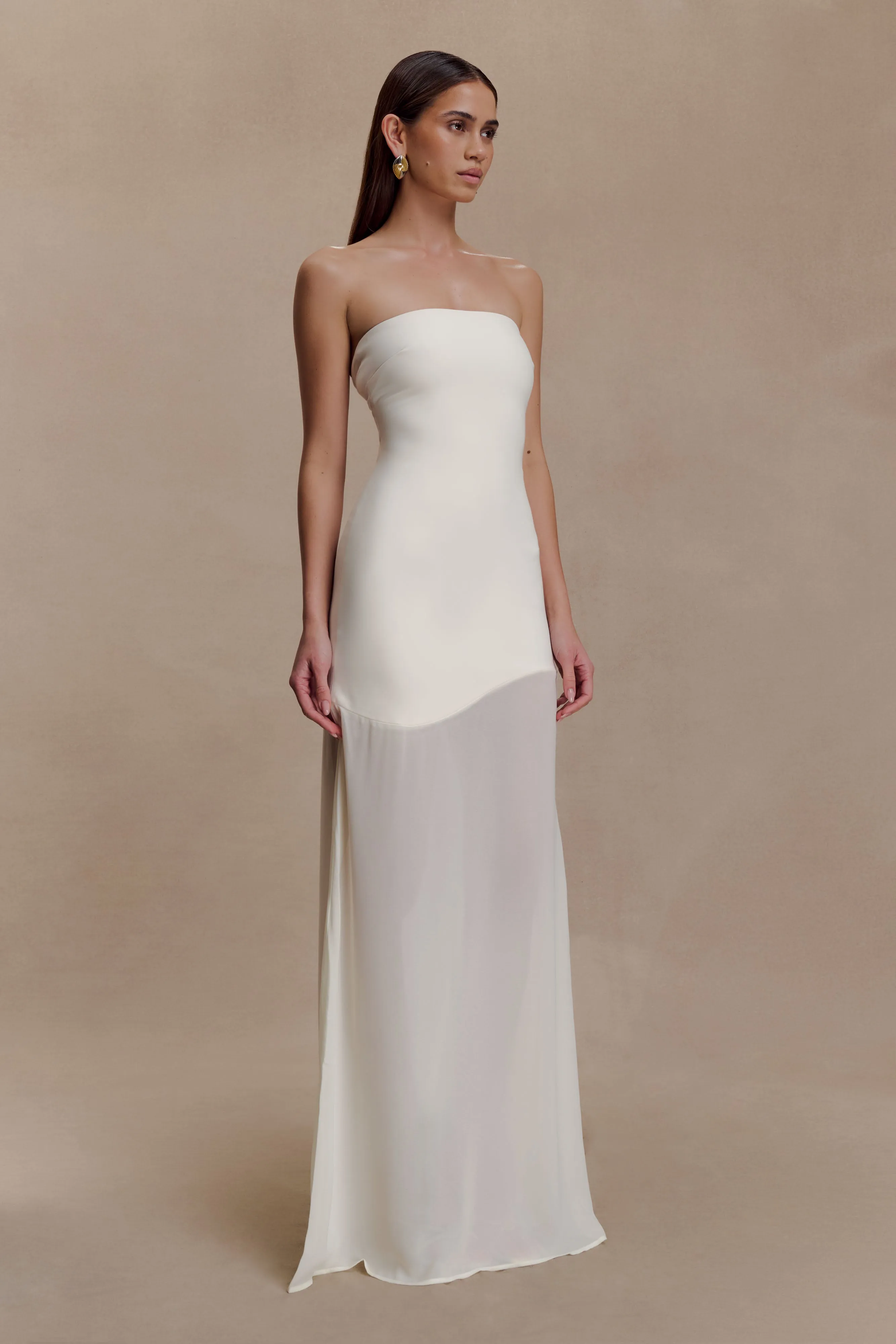 Mason Crepe And Chiffon Maxi Dress - Ivory Polite Vibe Tailored Style