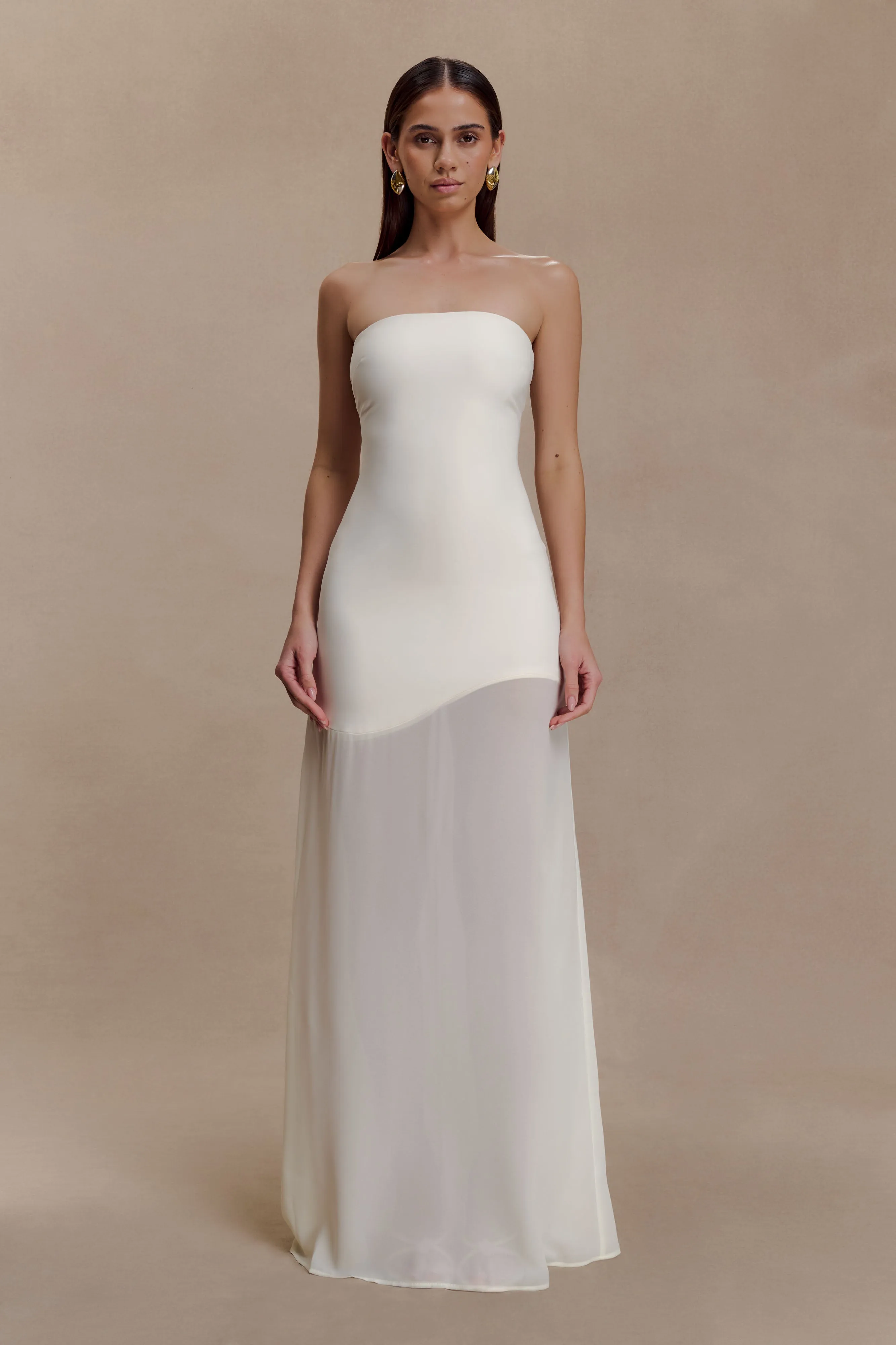 Luxury-Fabric Professional Look Mason Crepe And Chiffon Maxi Dress - Ivory