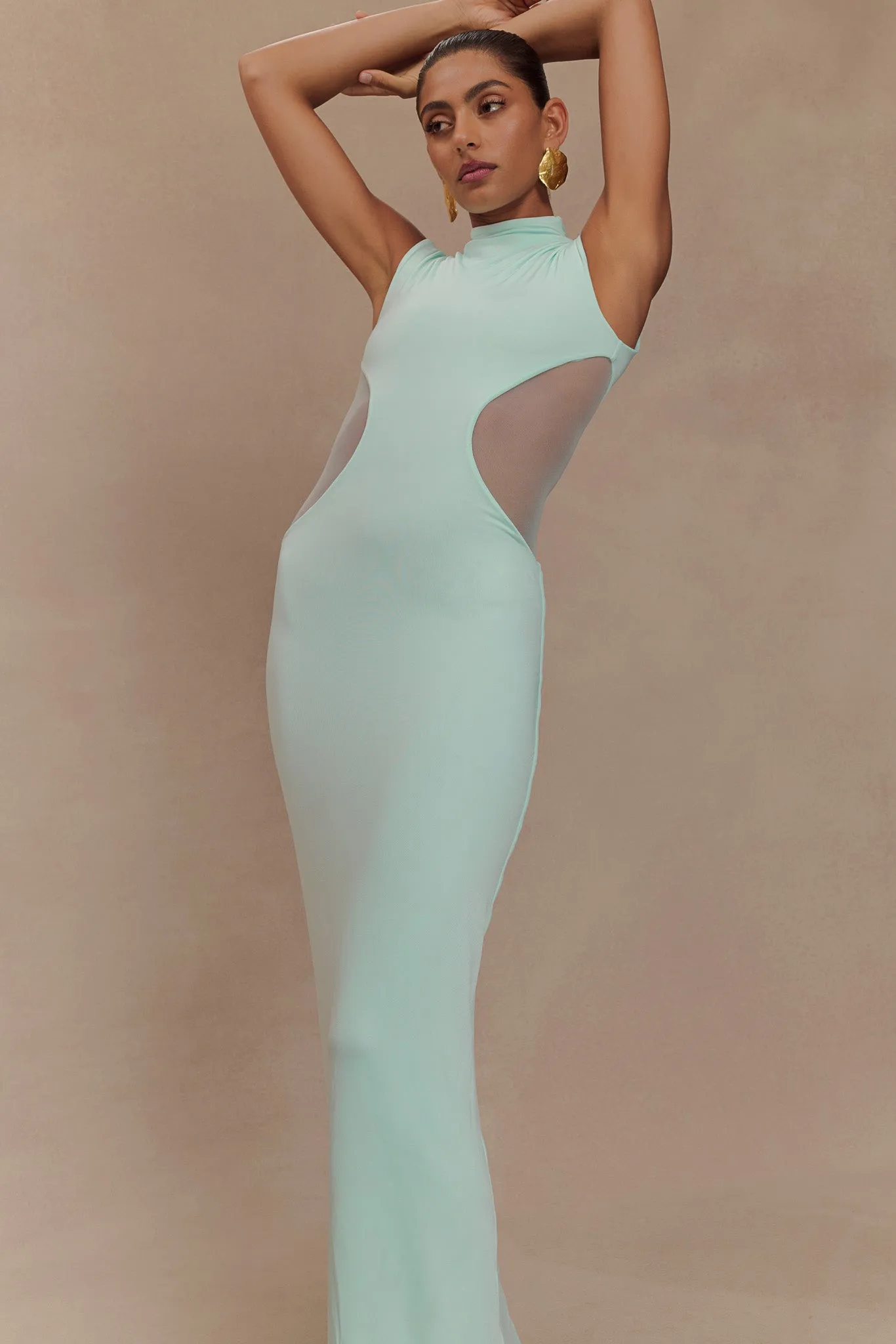 Massie Slinky And Mesh Maxi Dress - Lagoon Breathable
