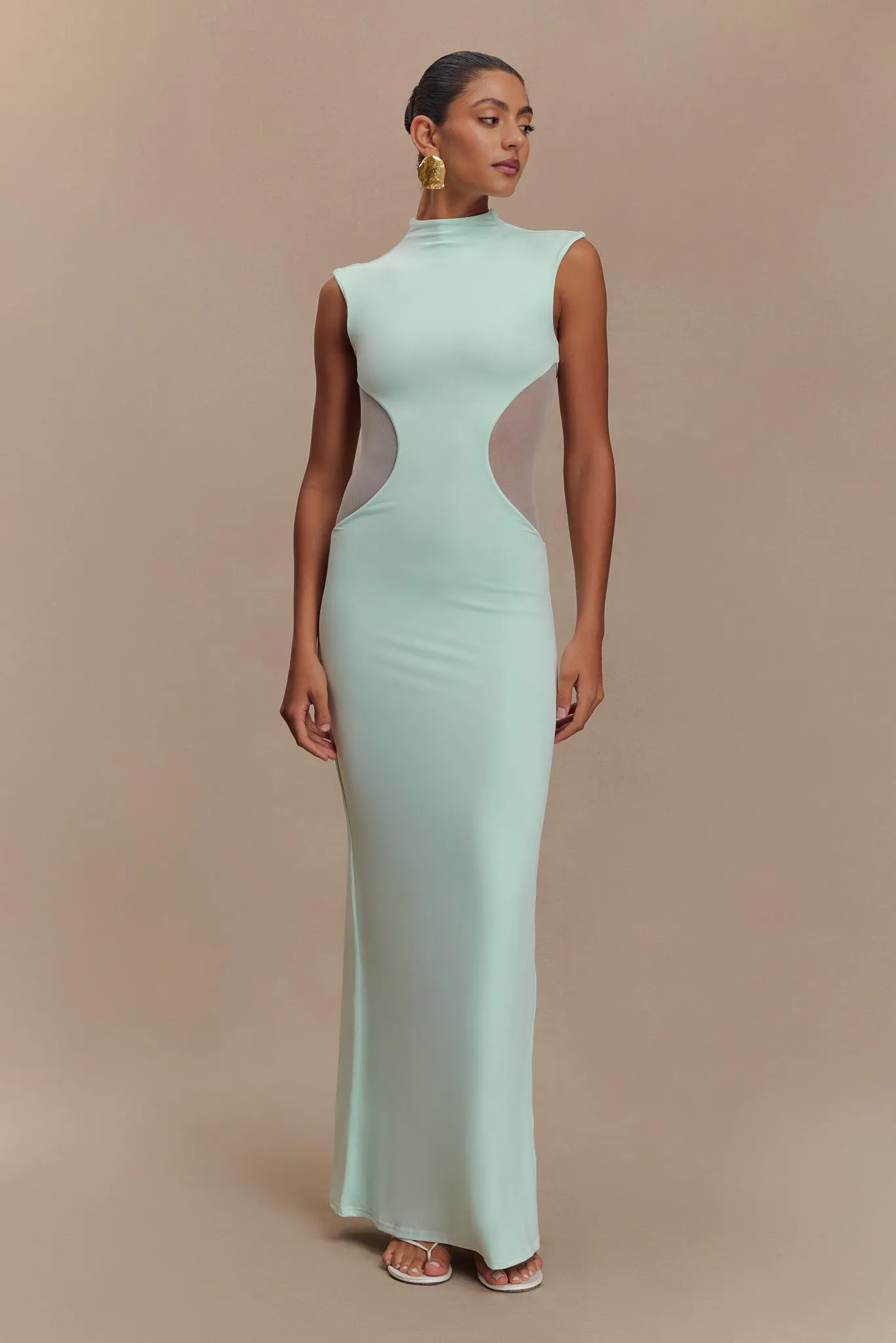 Relaxed Finish Massie Slinky And Mesh Maxi Dress - Lagoon