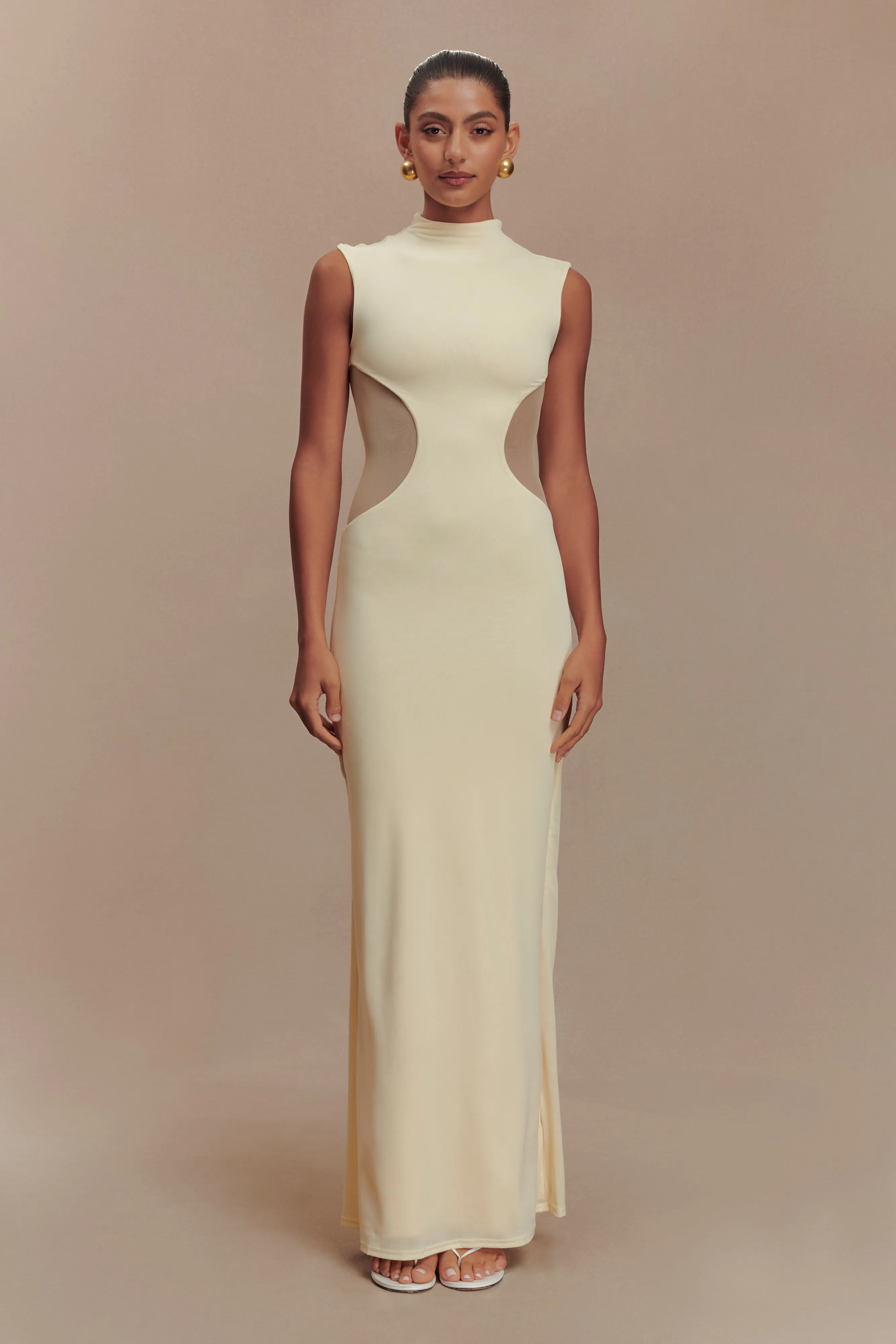 Massie Slinky And Mesh Maxi Dress - Lemon Casual Waist Flattering Shape Look