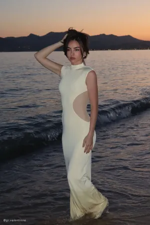 Massie Slinky And Mesh Maxi Dress - Lemon Shiny surface