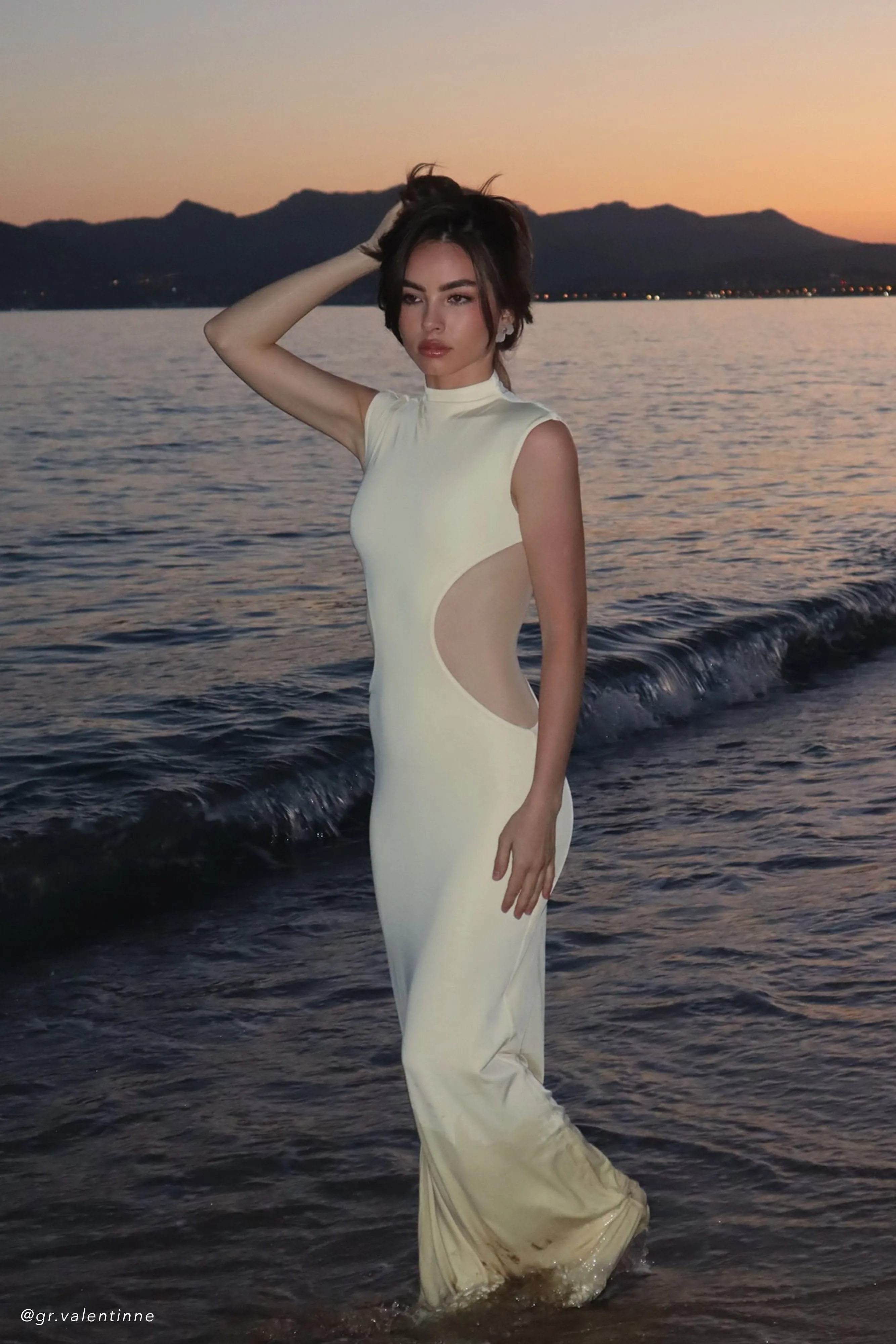 Massie Slinky And Mesh Maxi Dress - Lemon Shiny surface