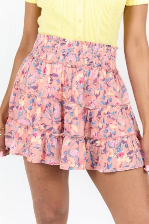 Through The Garden Coral Multi Color Floral Mini Skort SALE Timeless Piece Silicone Grip Trim