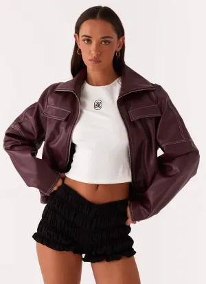 Secure Closure System Meant To Be PU Boxy Jacket - Wine