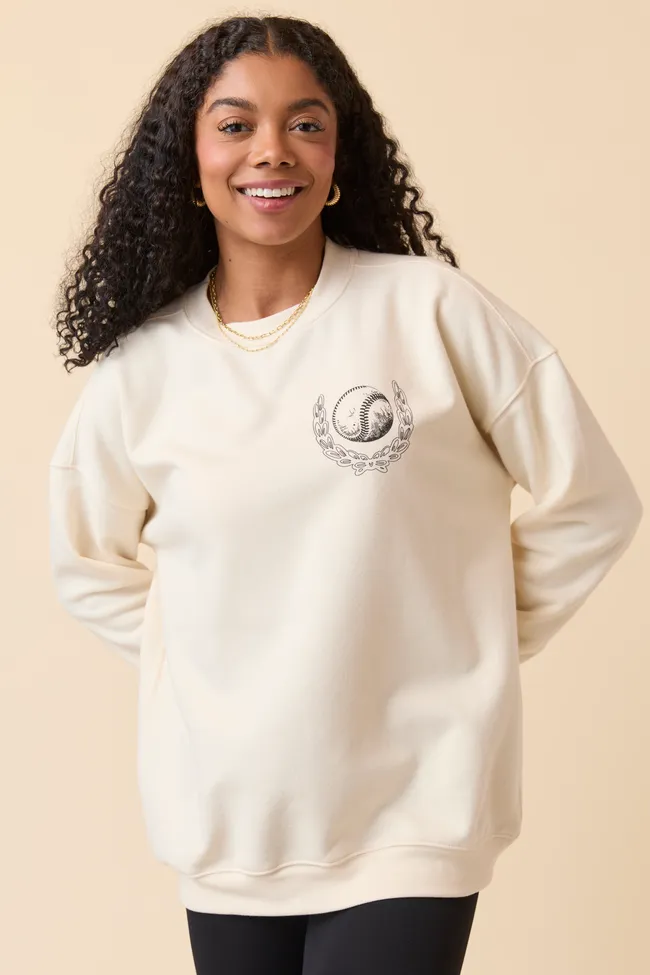 Meet Me In The Bleachers Baseball Cream Sweatshirt Everyday Look