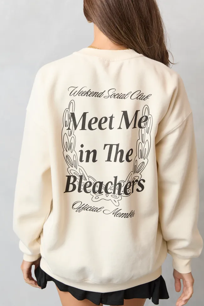 Cozy Hoodie Collared Meet Me In The Bleachers Cheer Cream Sweatshirt