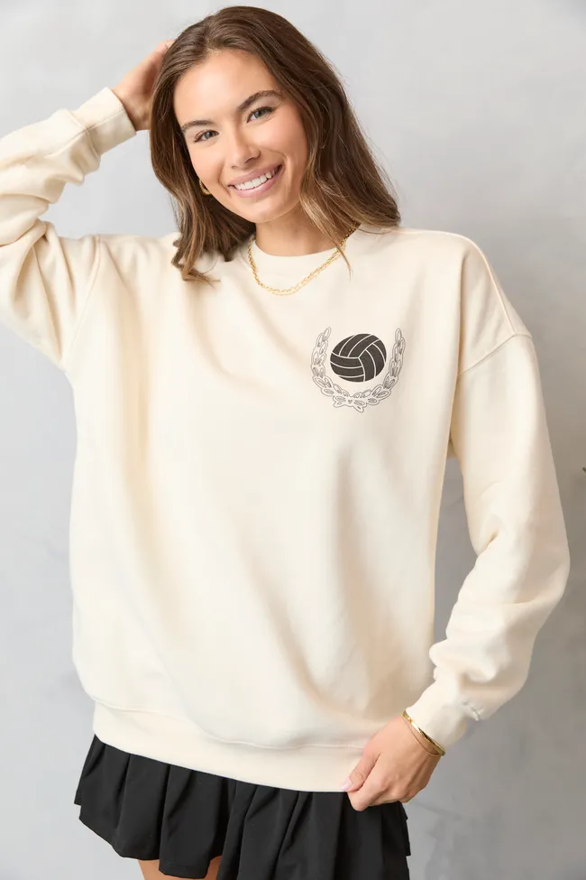 Casual Style Meet Me In The Bleachers Volleyball Cream Sweatshirt