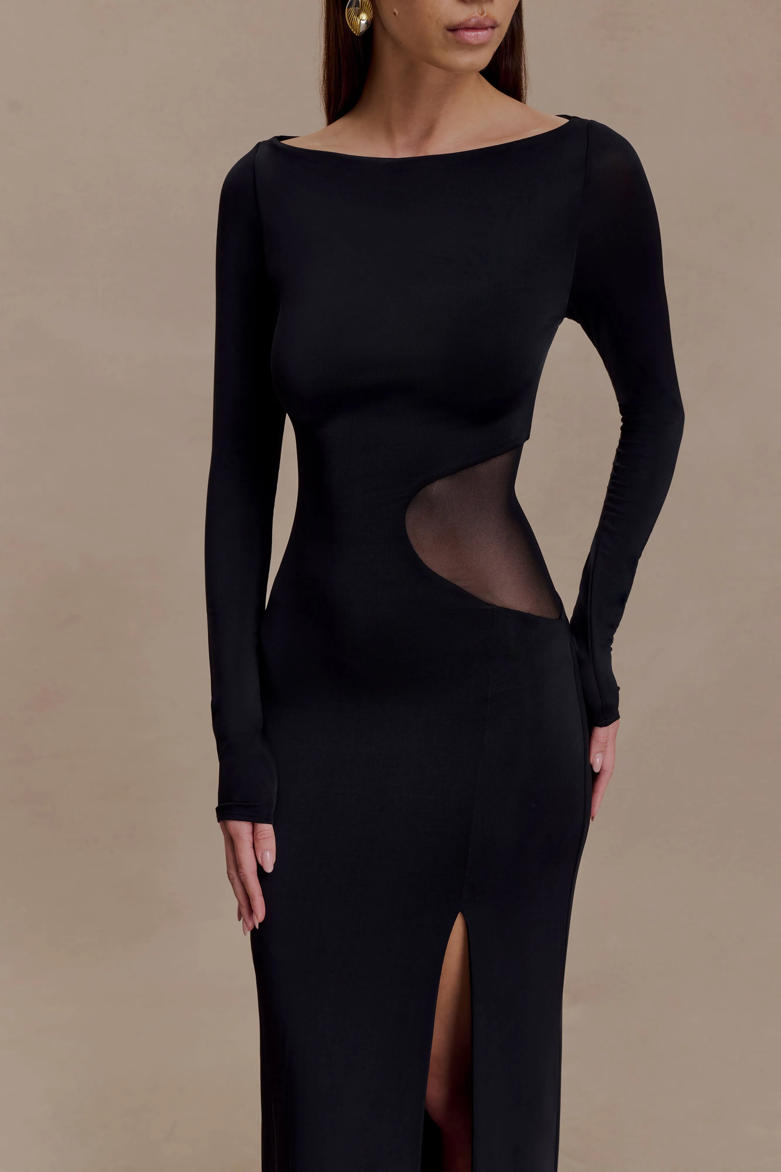 Cozy Base Fine Details Megan Slinky And Mesh Maxi Dress - Black