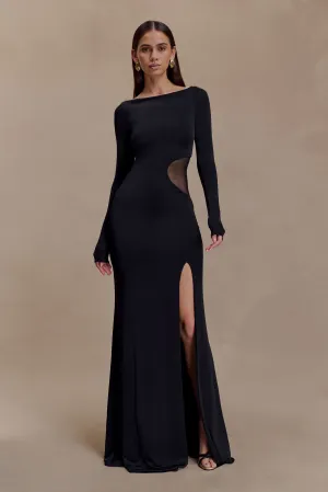 Sophisticated Waist Megan Slinky And Mesh Maxi Dress - Black