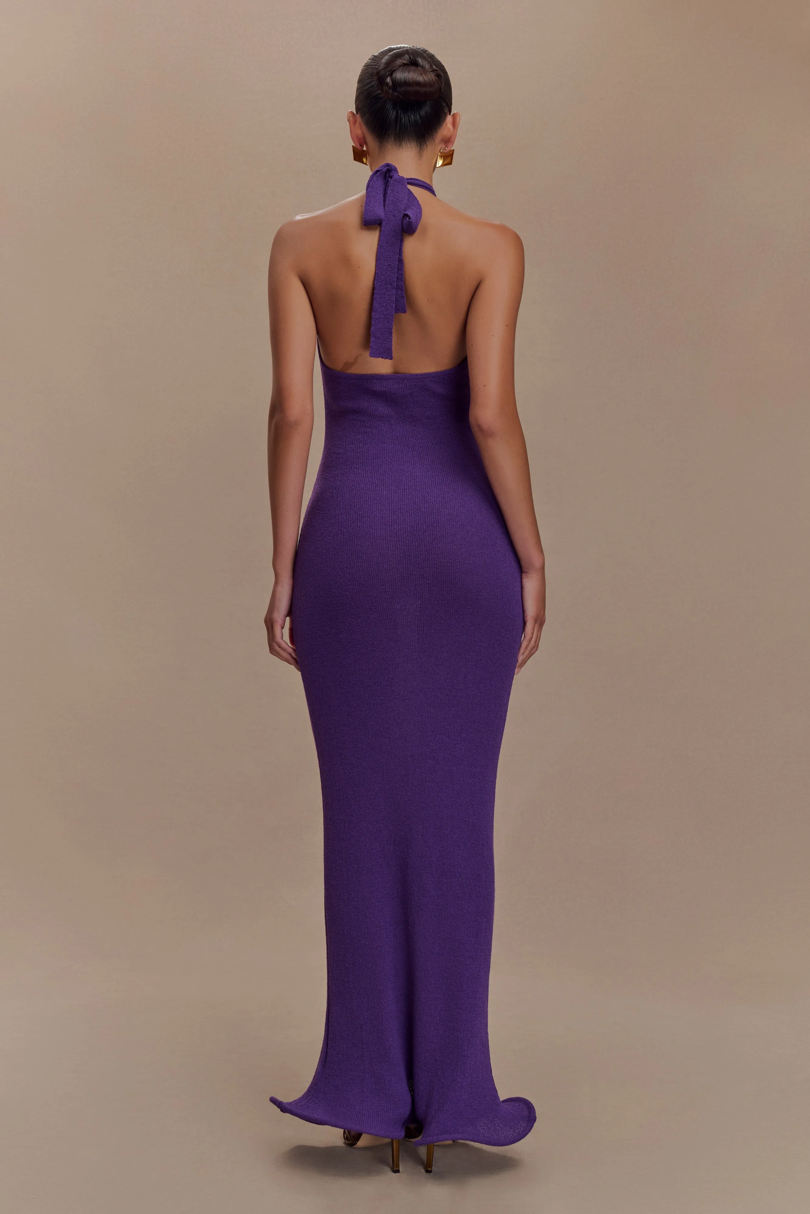 Melodie Halter Knit Maxi Dress - Purple Sweetheart Cut Timeless Style