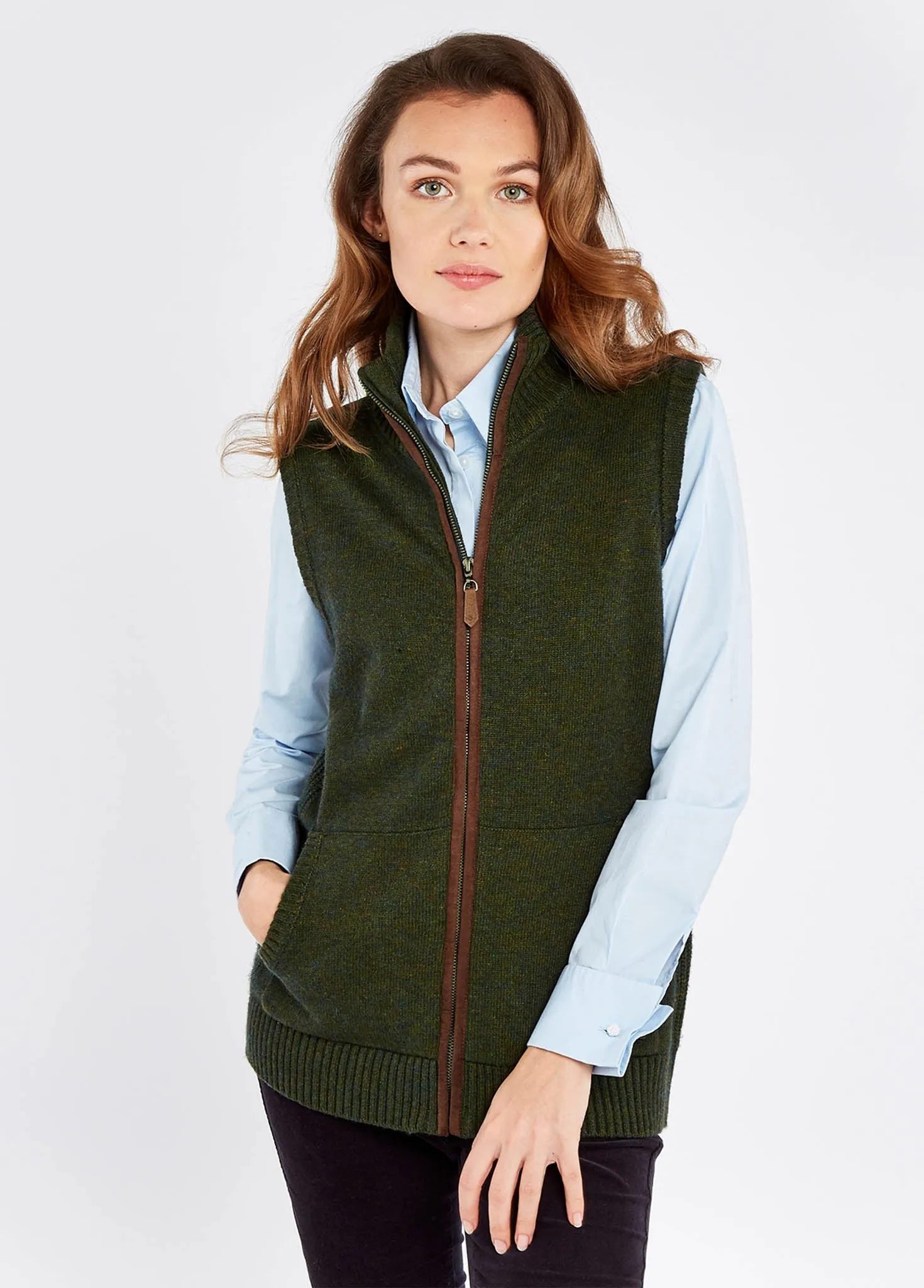 Sheedy Full Zip Sweater Vest - Olive MoistureWicking Textured Weave