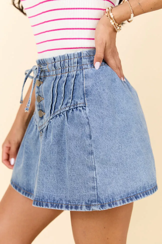 Little By Little Medium Wash Drawstring Denim Skirt SALE Bold Finish