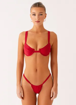 Airlie Scrunch Bikini Bottoms - Deep Red Rubber Free Elastic Bands