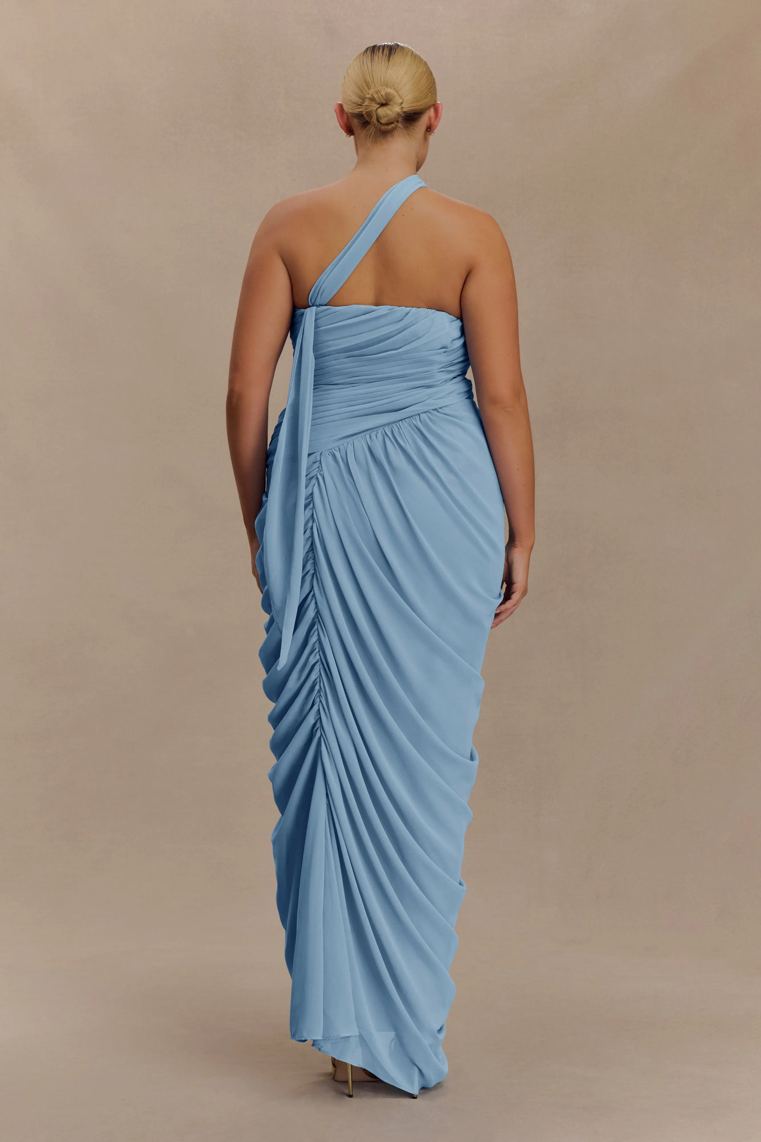 Micaela Chiffon Gathered Maxi Dress - Alaskan Blue Korean Trend