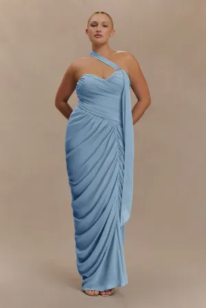 Polished office dress Micaela Chiffon Gathered Maxi Dress - Alaskan Blue