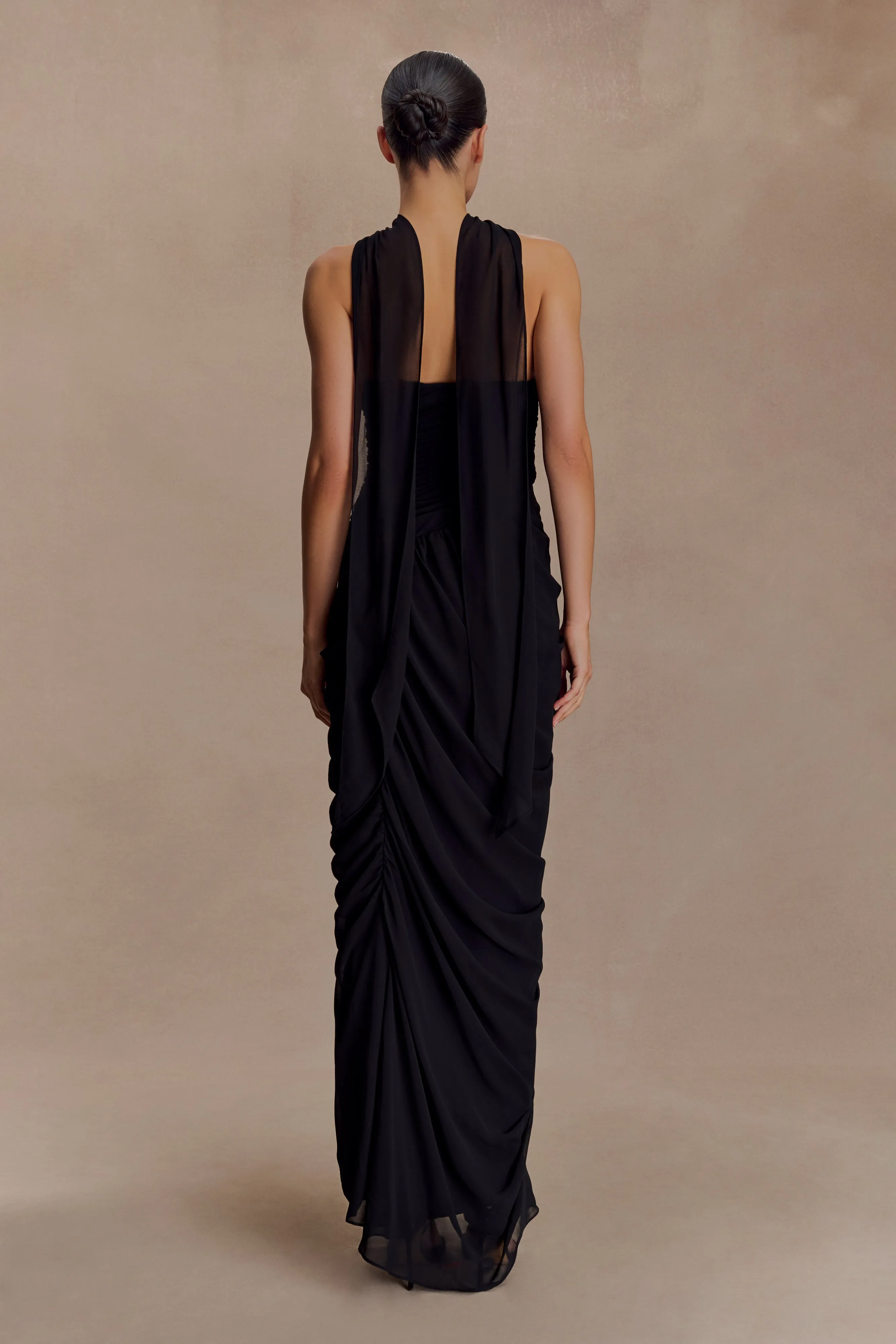 Easy to Wear Micaela Chiffon Gathered Maxi Dress - Black