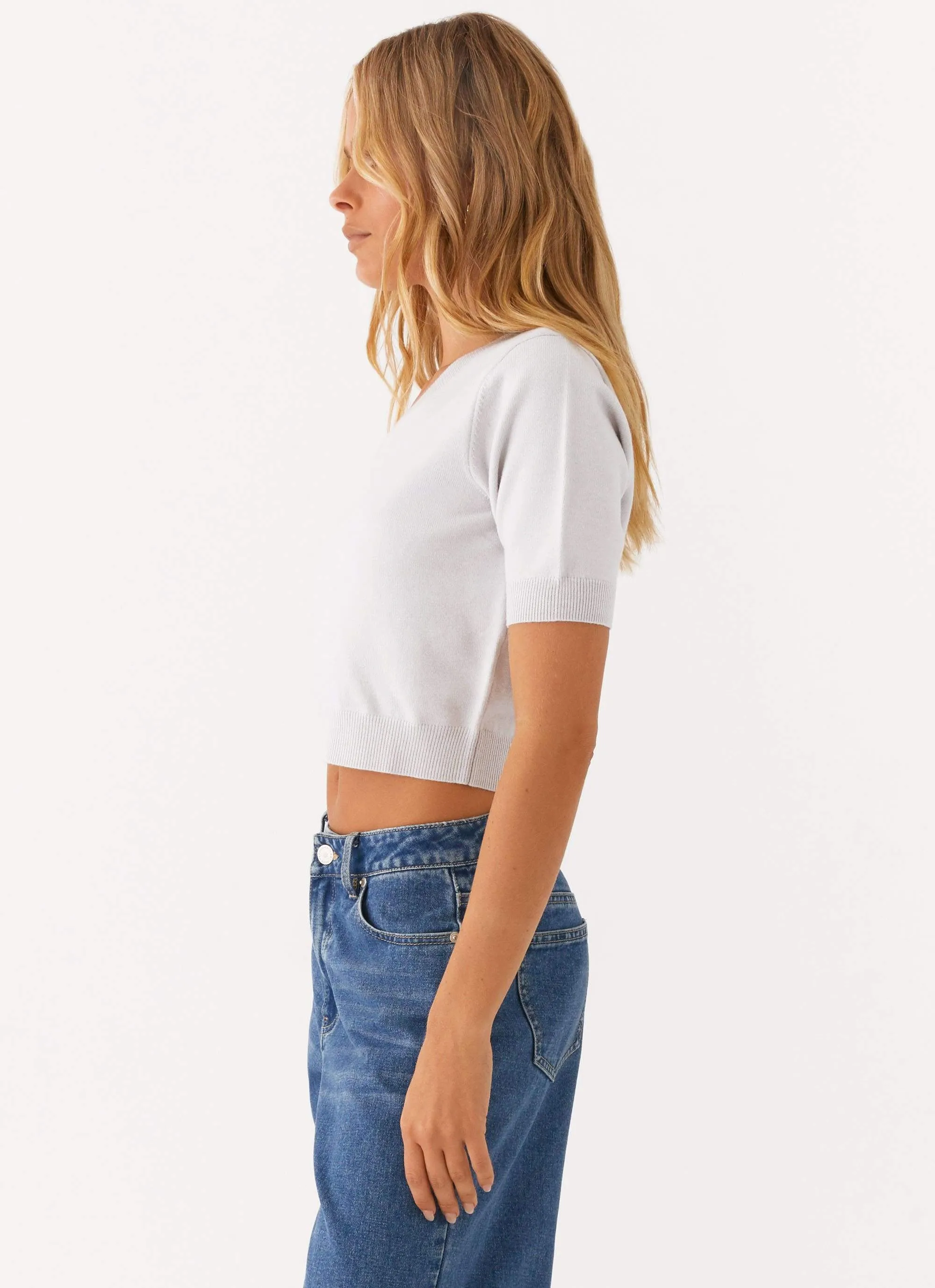 Drop Shoulder Design In The Beginning Short Sleeve Top - Grey