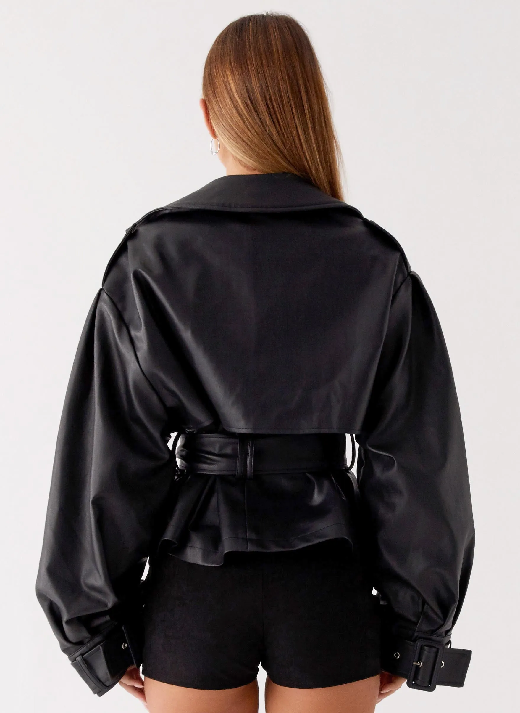Midtown Faux Leather Trench - Black SlipResistantFastenings Windbreaker Inspired Fit