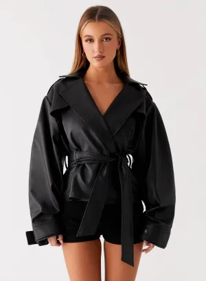 City Ready Wear Midtown Faux Leather Trench - Black