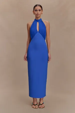 Shiny surface Playful and flirty dress Mierah Halter Midi Dress - Cobalt Blue