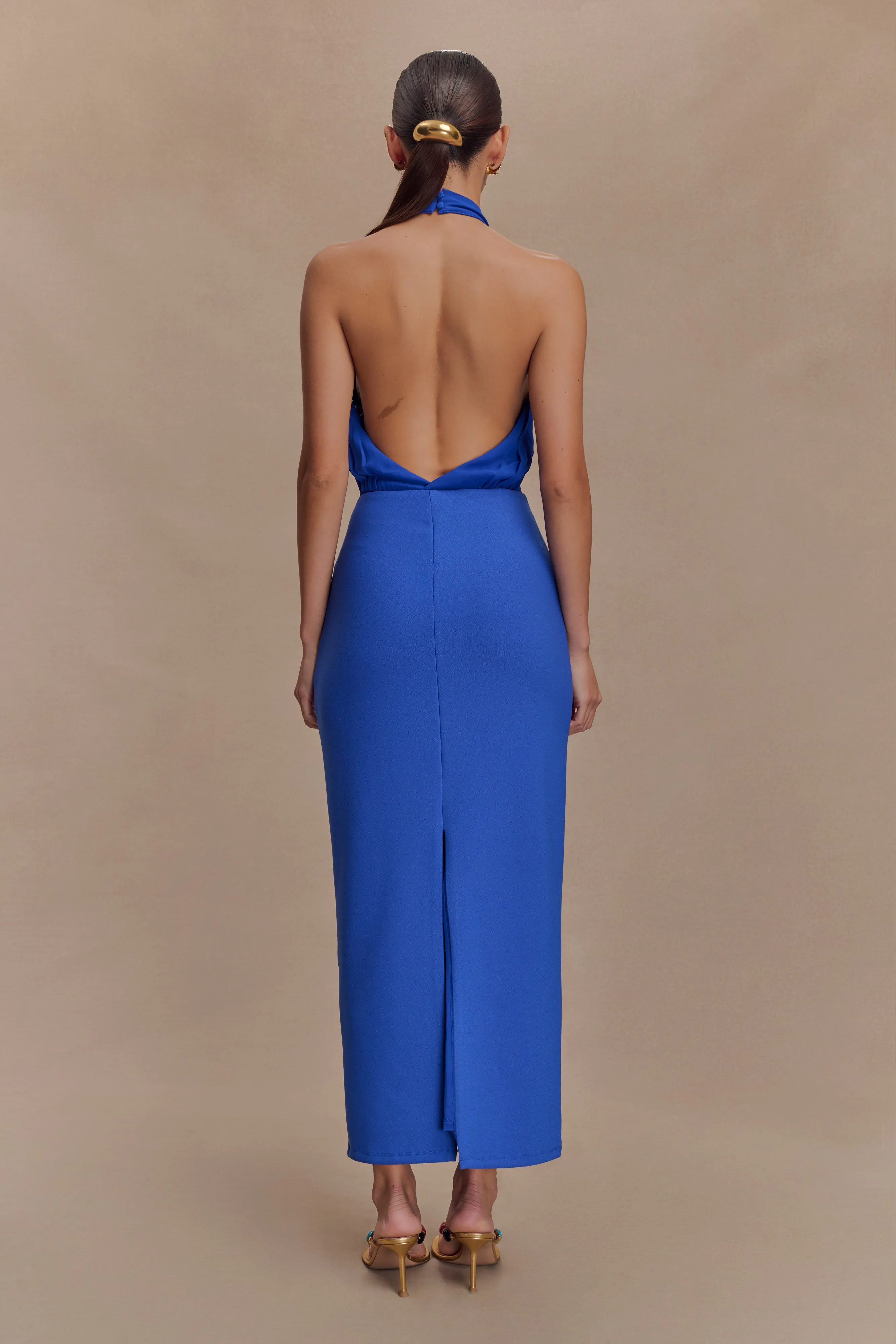 Mierah Halter Midi Dress - Cobalt Blue Elegant Cut Tall Fit