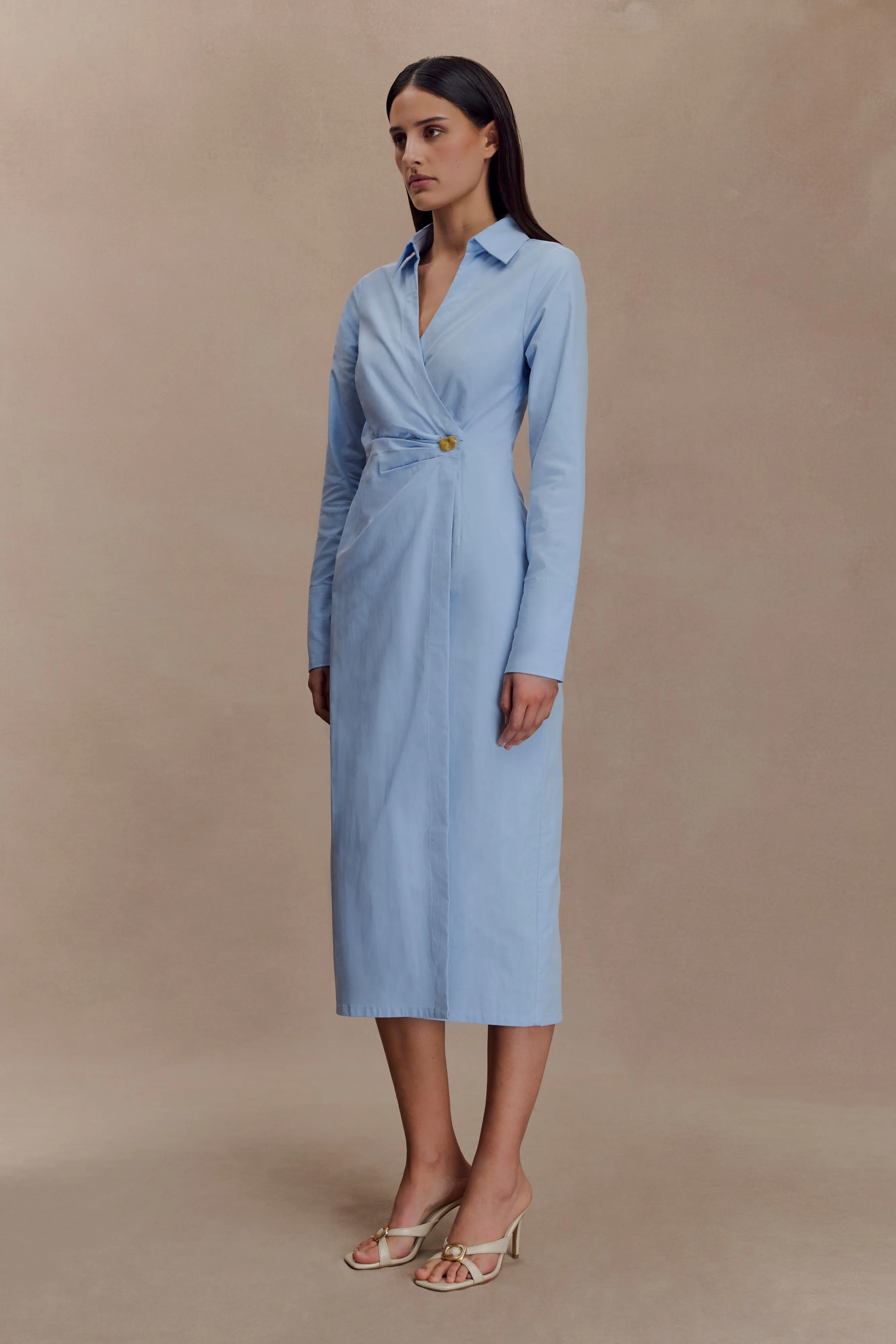 Mikaila Asymmetric Shirt Dress - Blue Muted Tones Luxe Comfort