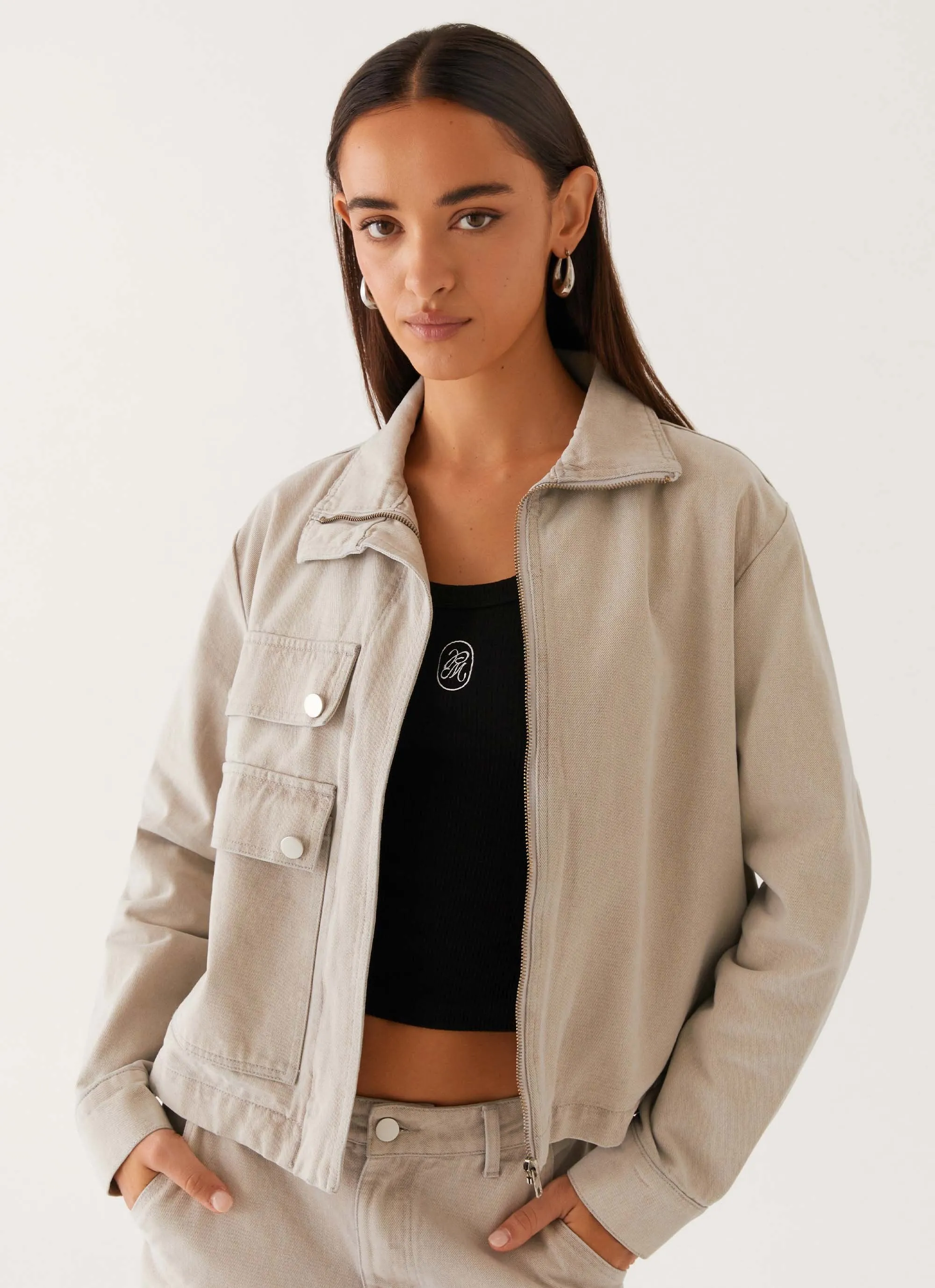 High Visibility Trim Milani Denim Jacket - Grey