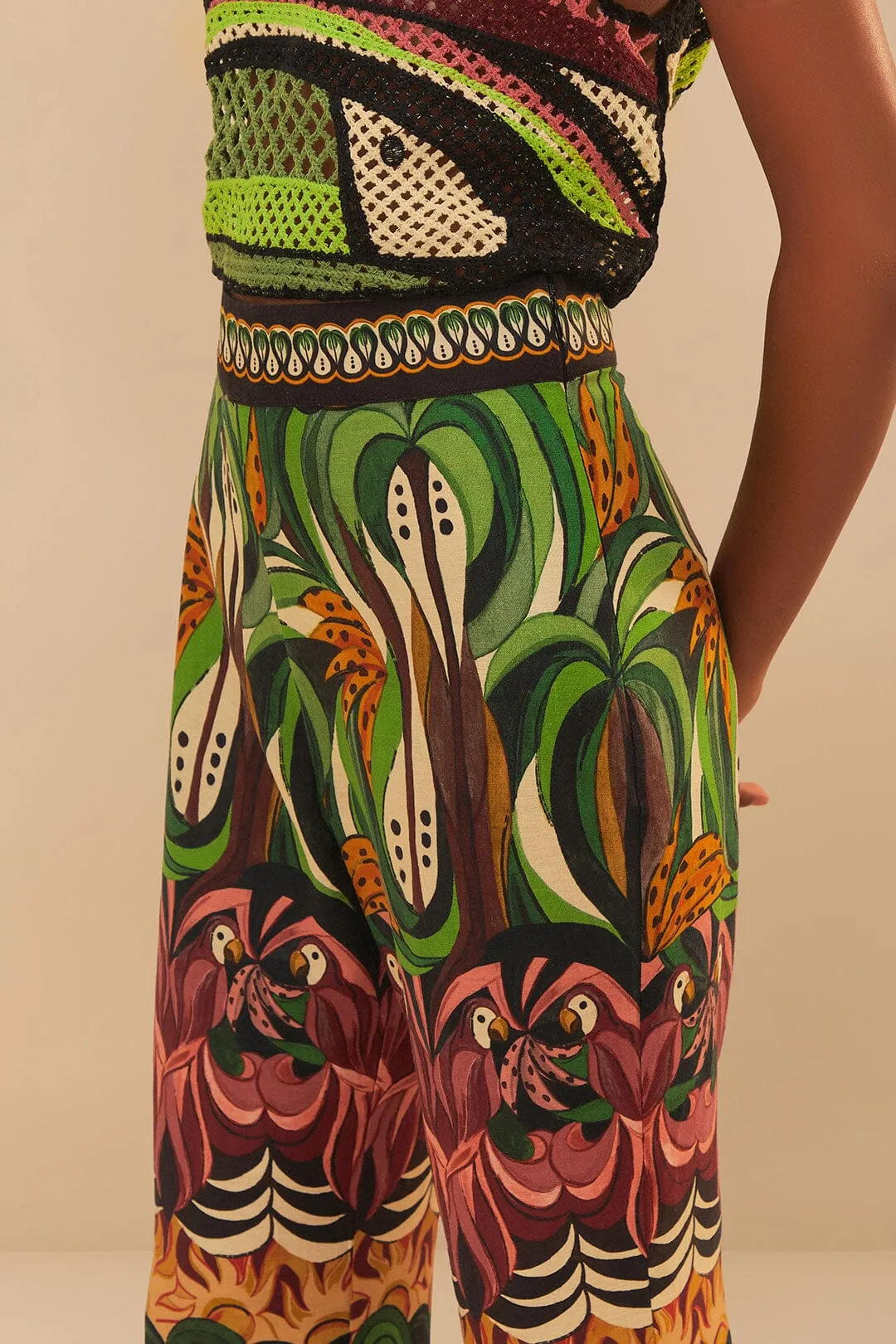 Green Coconut Tree Flow LENZING? ECOVERO? Euroflax? Pants All Season Fit