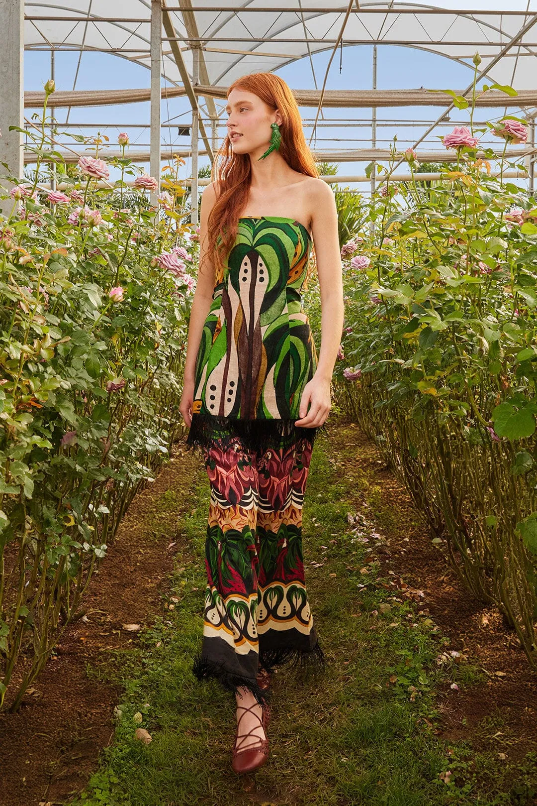 Green Coconut Tree Flow LENZING? ECOVERO? Euroflax? Pants Flexible Comfort Wear RegularFit