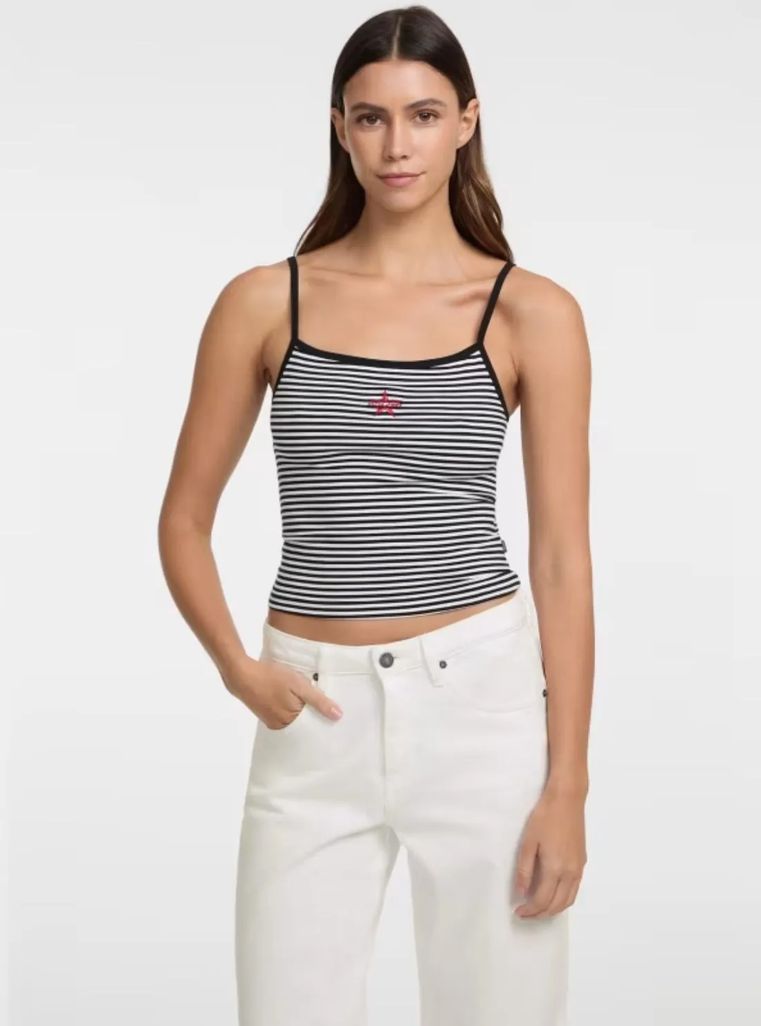 Guess Jeans Eco Black Striped Star Tank Top Travel Comfort Style