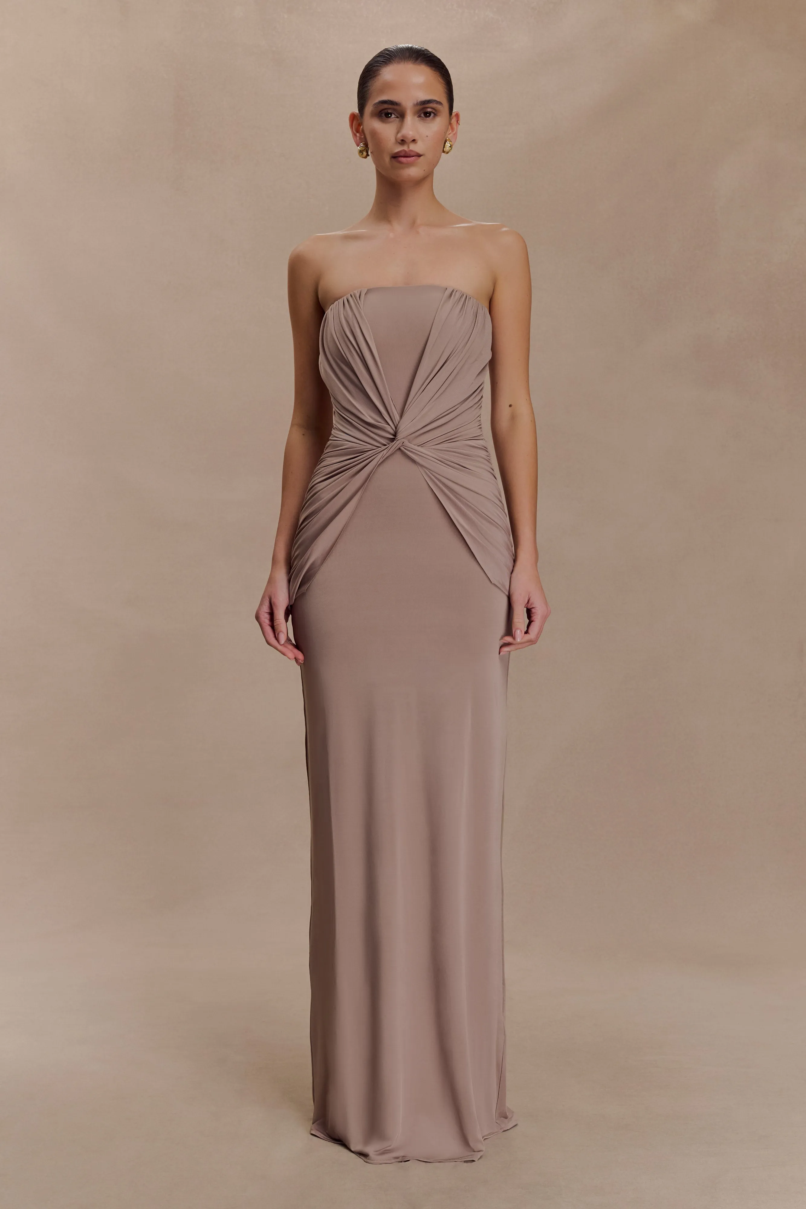 Chic Waist Mirren Strapless Slinky Maxi Dress - Bronze