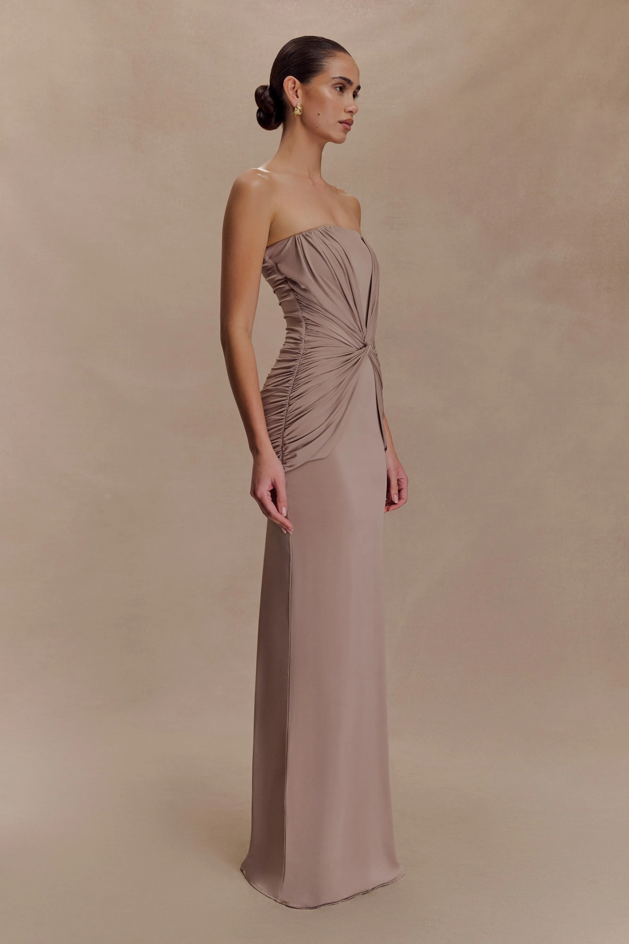 Mirren Strapless Slinky Maxi Dress - Bronze Chic Harmony Feminine Fit
