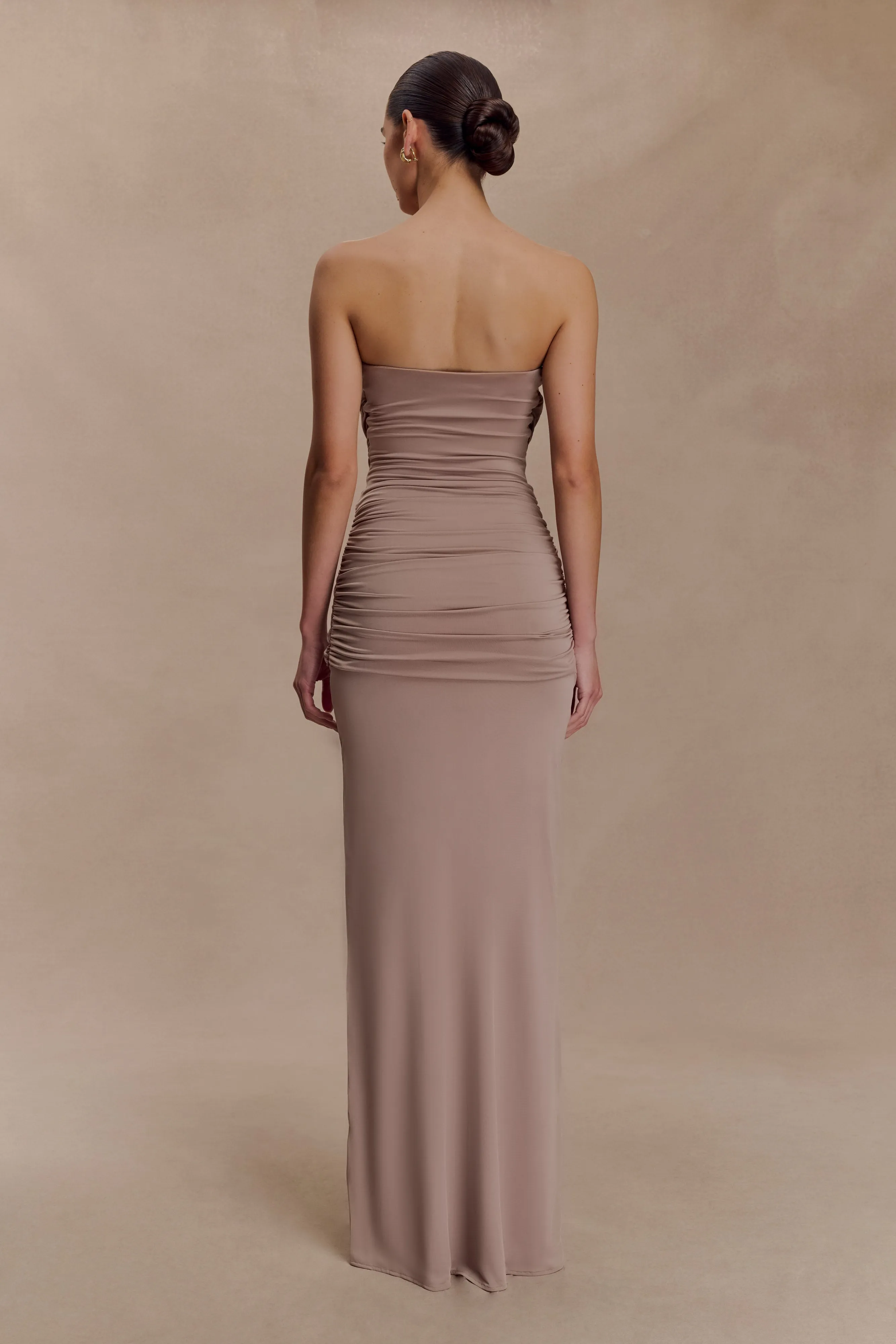 Street Style Red Carpet Mirren Strapless Slinky Maxi Dress - Bronze