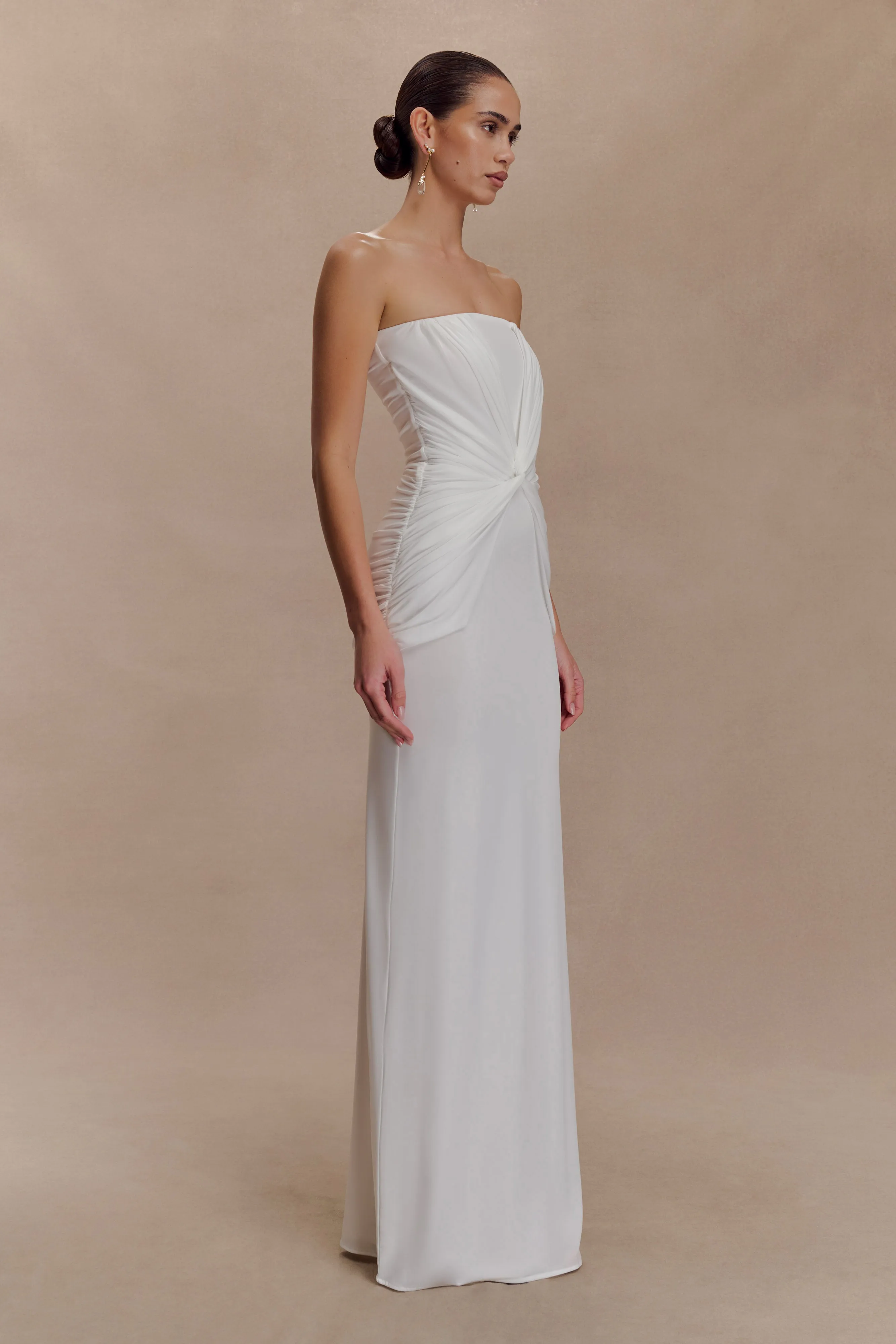 Sculpted Fit Mirren Strapless Slinky Maxi Dress - White