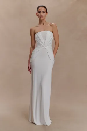 Textured Surface Mirren Strapless Slinky Maxi Dress - White