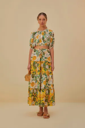 Mixed Biriba Maxi Skirt Matching Belt Bold Print