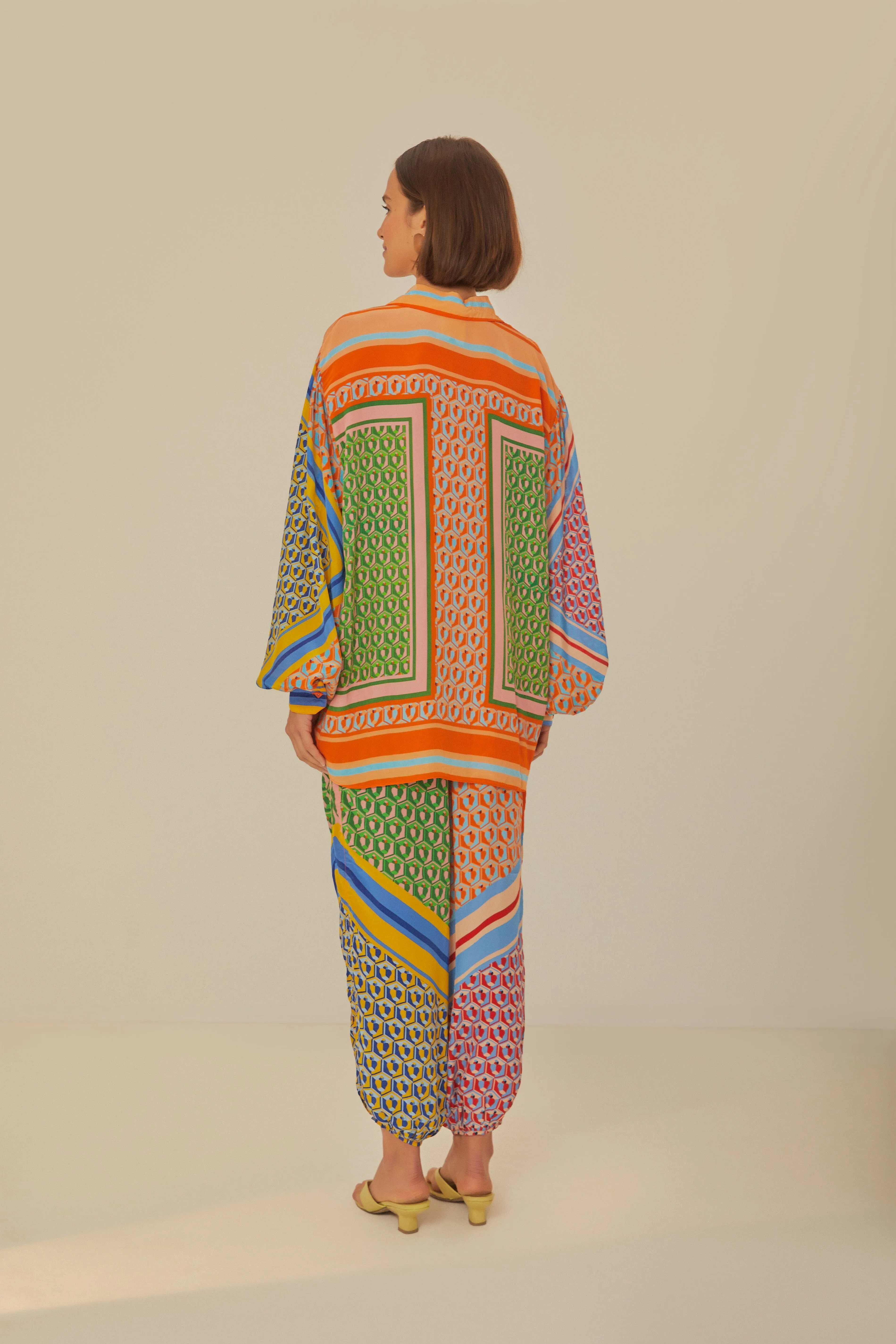 Breathable Waist AdjustableWaistband Mixed Cashew Scarf Pants